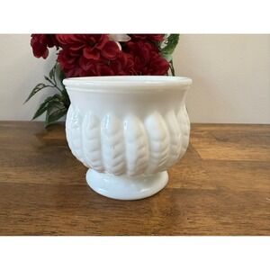 Vintage Randall Milk Glass Planter White Pedestal Leaf Pattern Vase Bowl Wedding